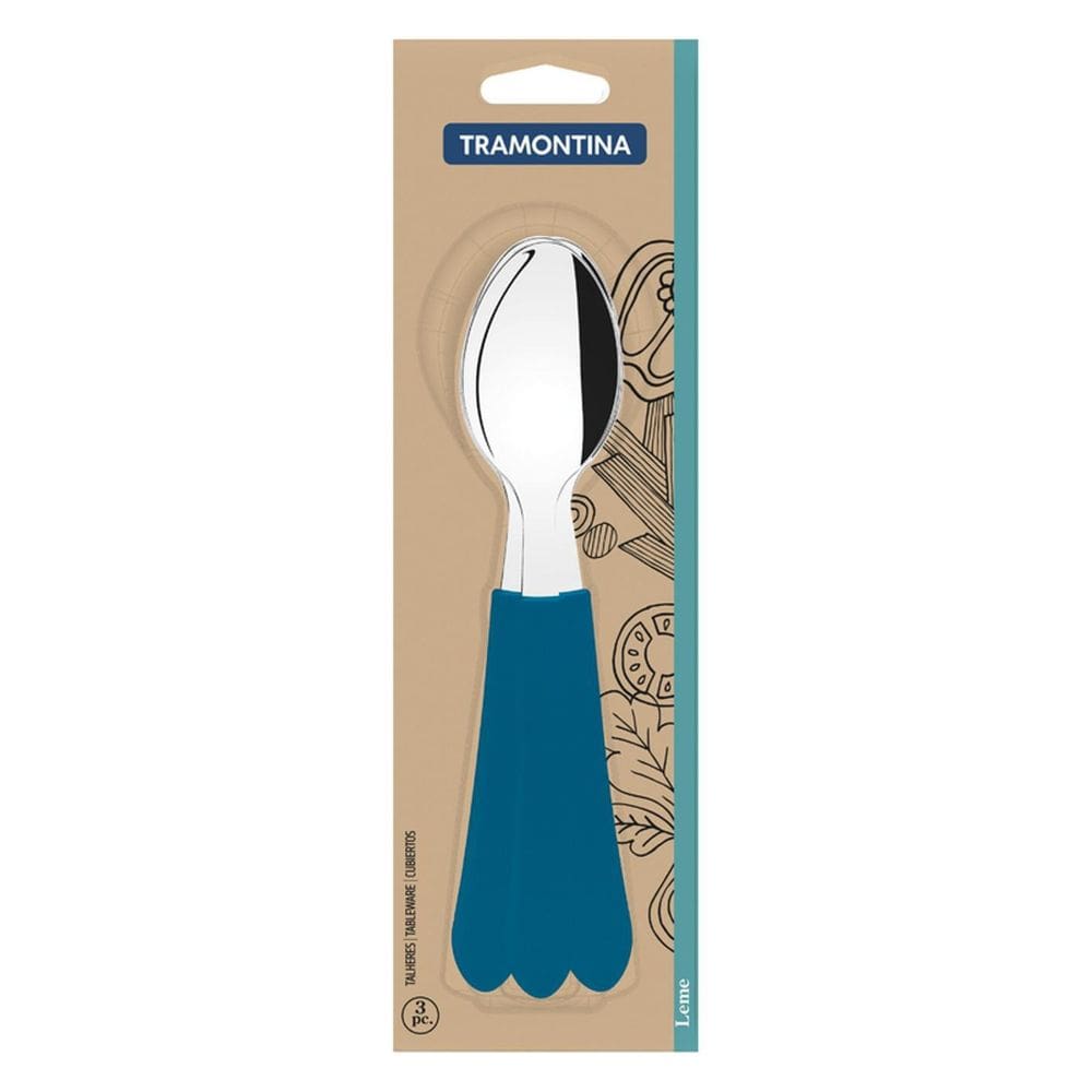 Conjunto 3 Colheres Tramontina Em Aço Inox Azul Oceano