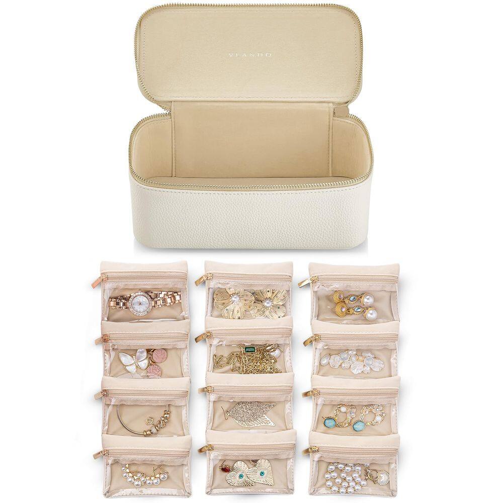 Caixa de joias Vlando Travel Storage em couro PU para 12 bolsas