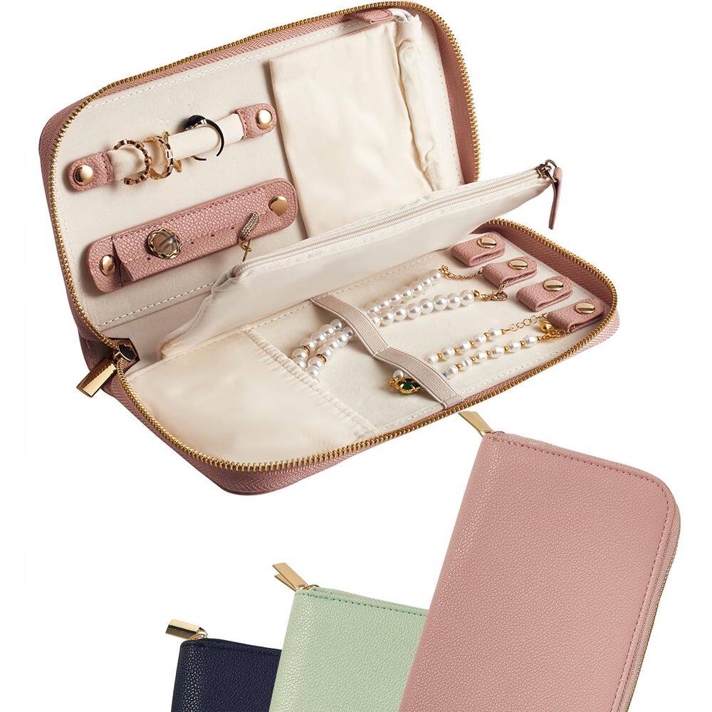 Estojo organizador de joias de viagem FEMIECHO Tangle-Free rosa