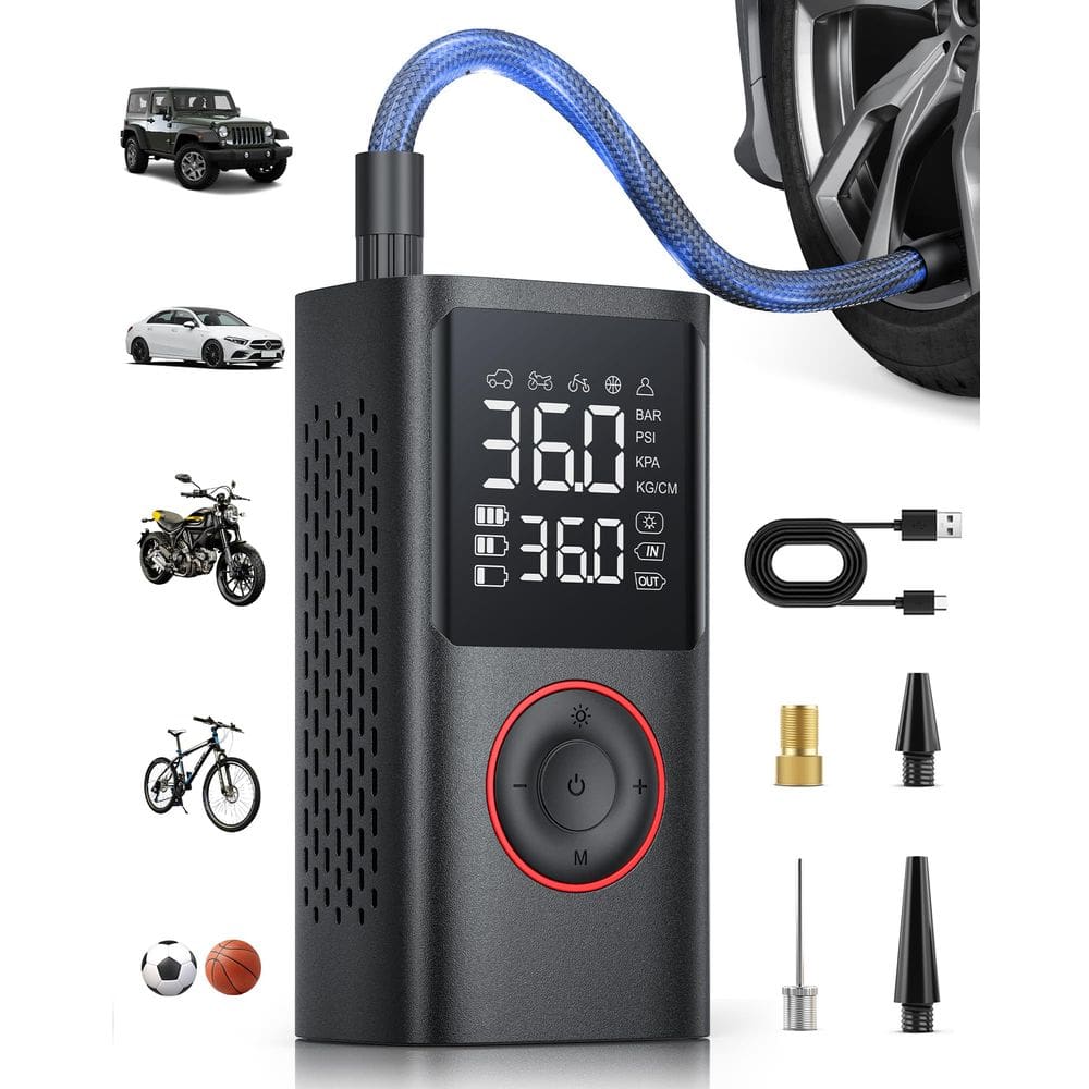 Inflador de pneus Powools Compressor de ar portátil 150 PSI preto