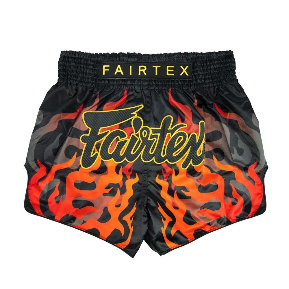 Calções de boxe de muay thai Fairtex Slim Cut Black Volcano