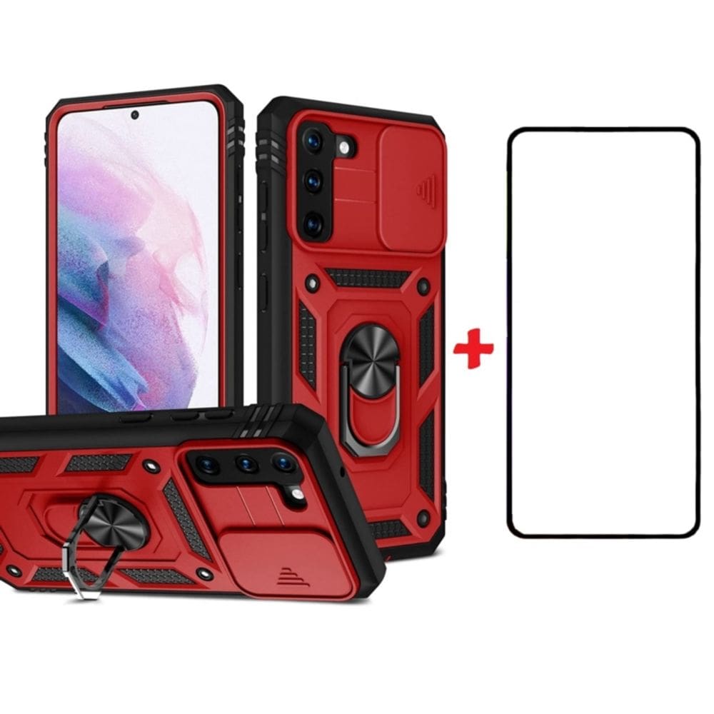 Capa anti-choque Samsung S21 FE vermelha com Full Lamina+ Glass