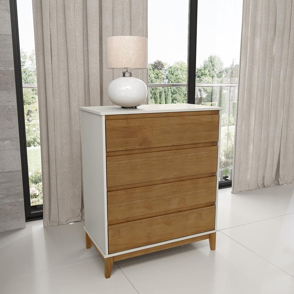 Cômoda 4 Gavetas 4 Pés Off White/Freijó Prata Madeira Pinus com MDF - Finestra