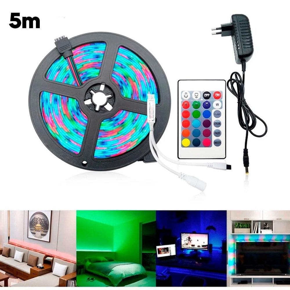 Fita Led Rgb 5M Colorida Digital Iluminação Controle Brilho