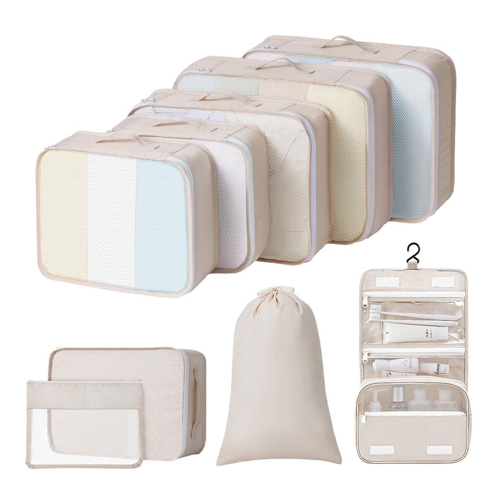 Conjunto de cubos de embalagem Easortm 9 para organizador de malas de viagem bege