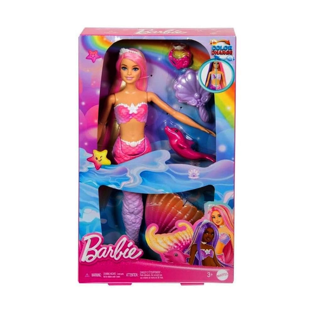 Boneca Barbie Sereia Malibu Cabelo Rosa Golfinho Hrp97