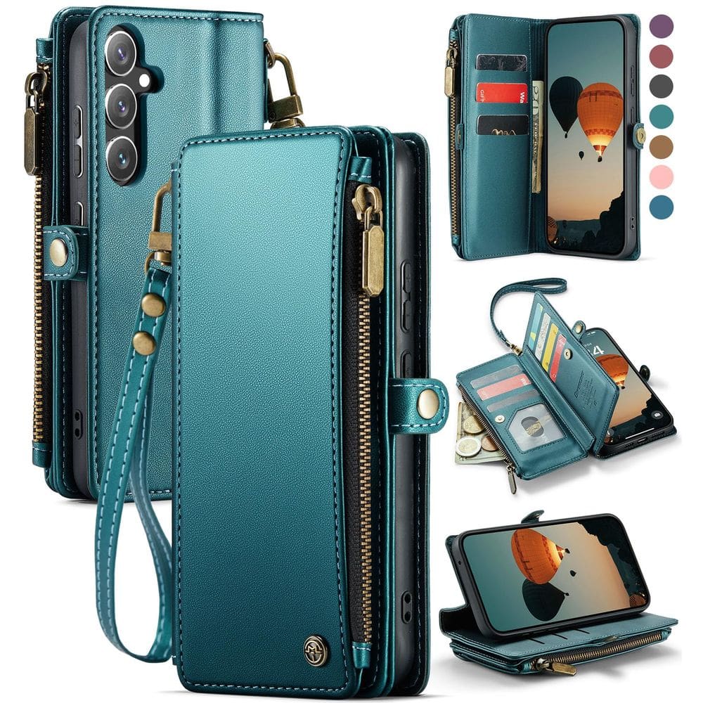 Capa Wallet Defencase compatível com Galaxy A35 5G azul verde