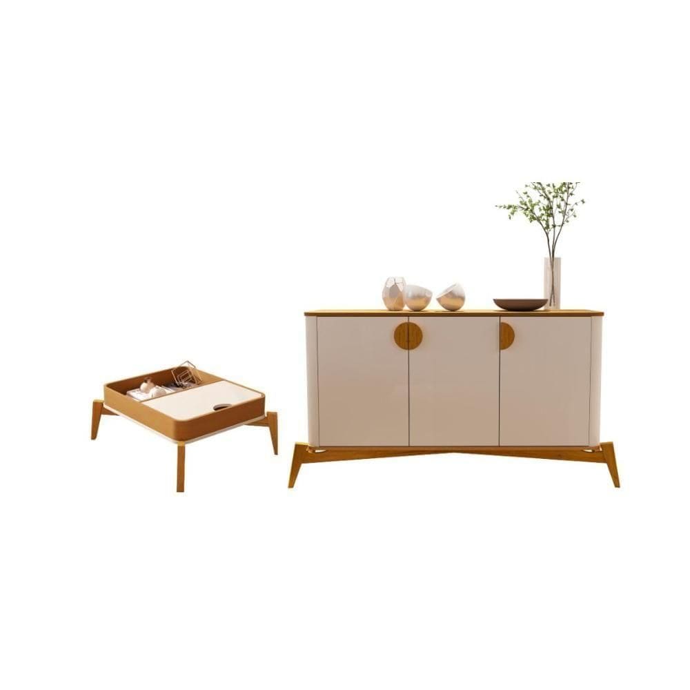 Jogo Mesa Centro De Sala E Aparador Tibet Off White Nature
