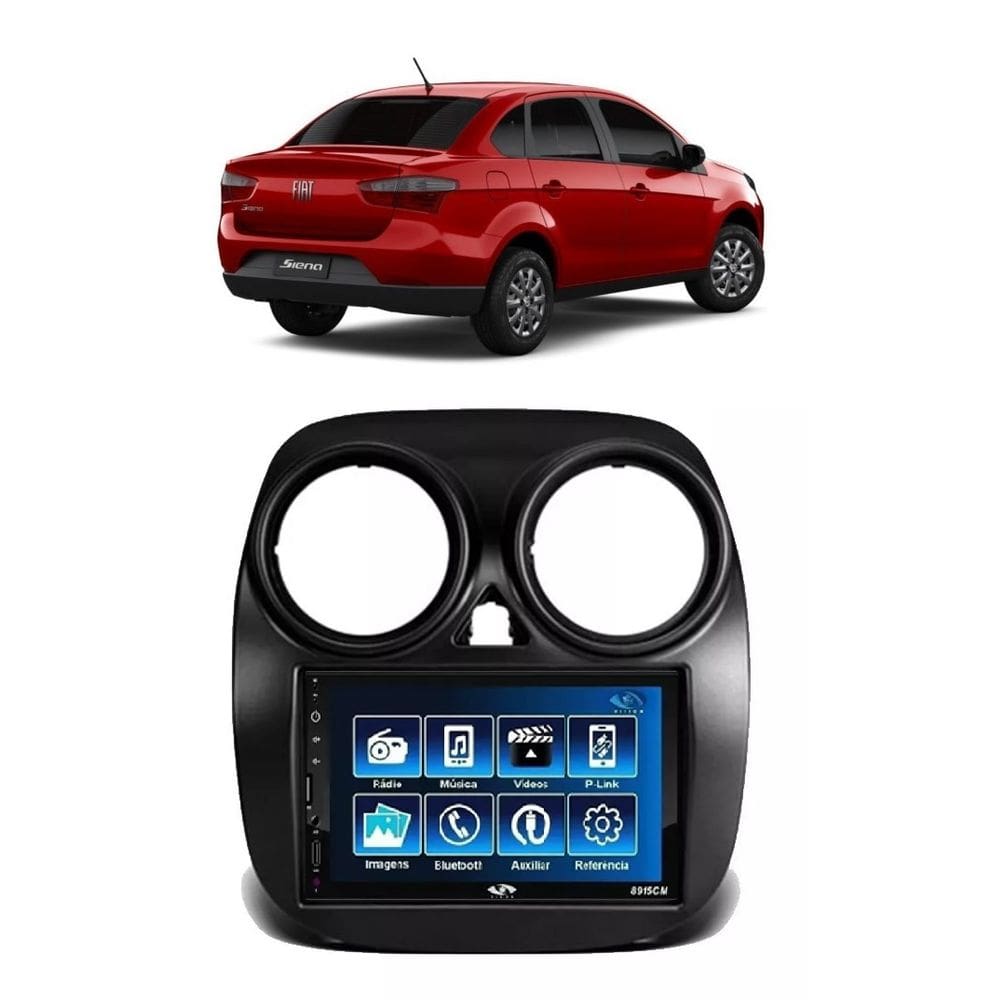 Kit Multimídia Grand Siena Mold Preta 2021 Mp5 Bt Usb Fm Leitor SD Espelhamento