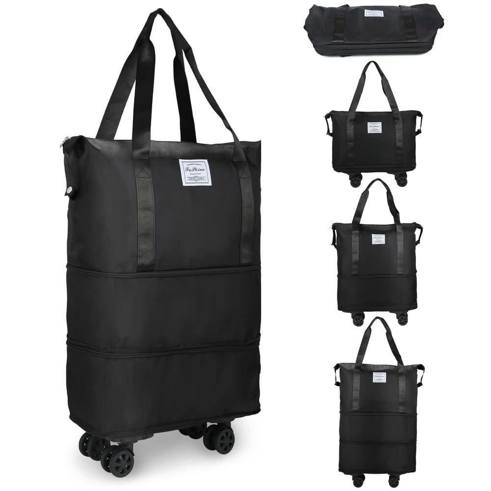Mochila rolante VOOWO expansível com rodas para viagem preta