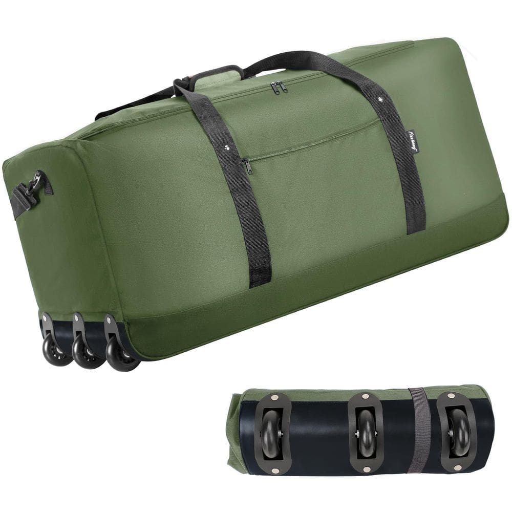 Mochila Finnhomy 120L dobrável com 3 rodas 82x36x40cm verde