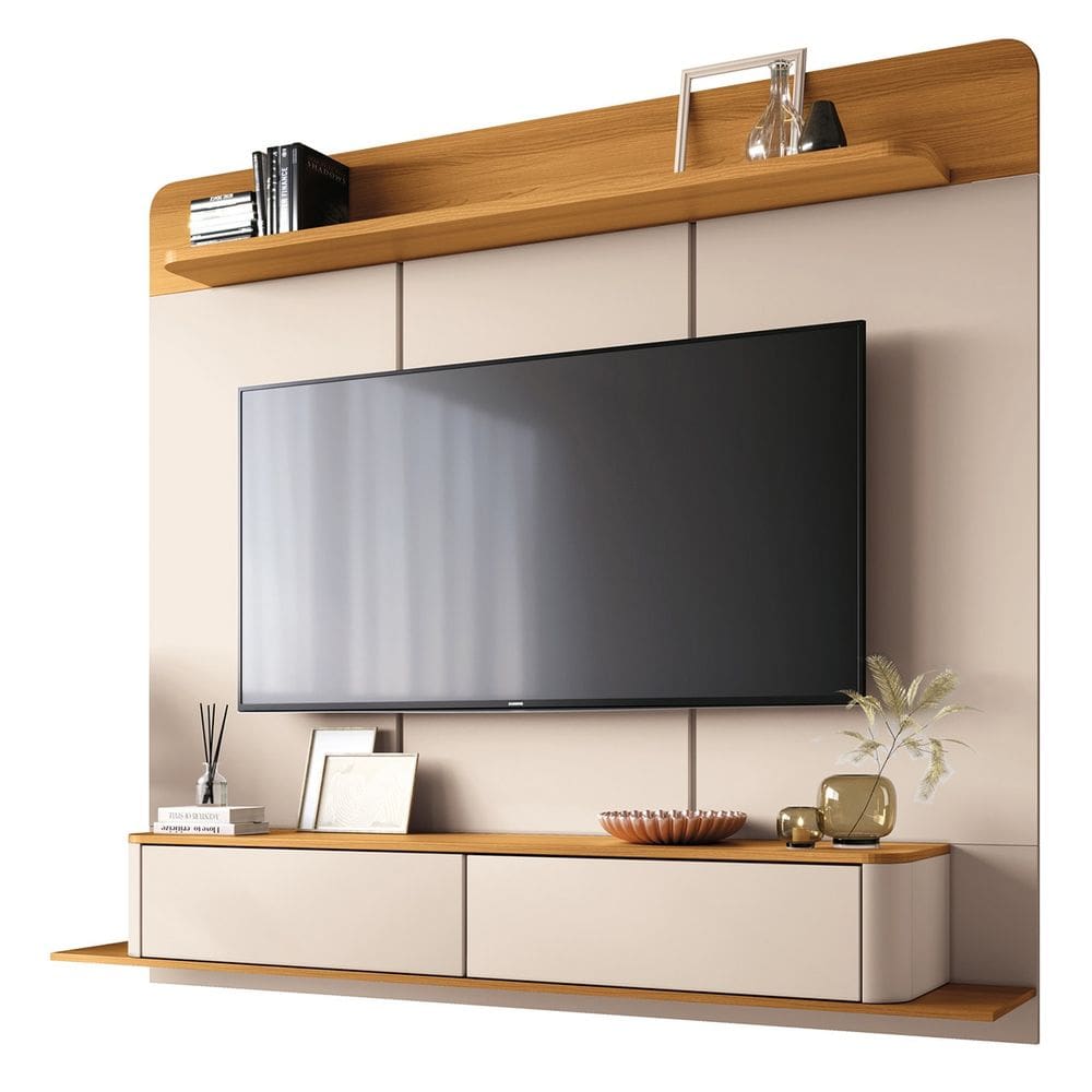 Painel TV 70 Pol 180cm Bancada Suspensa Gava H01 Off/Cinamomo - Mpozenato