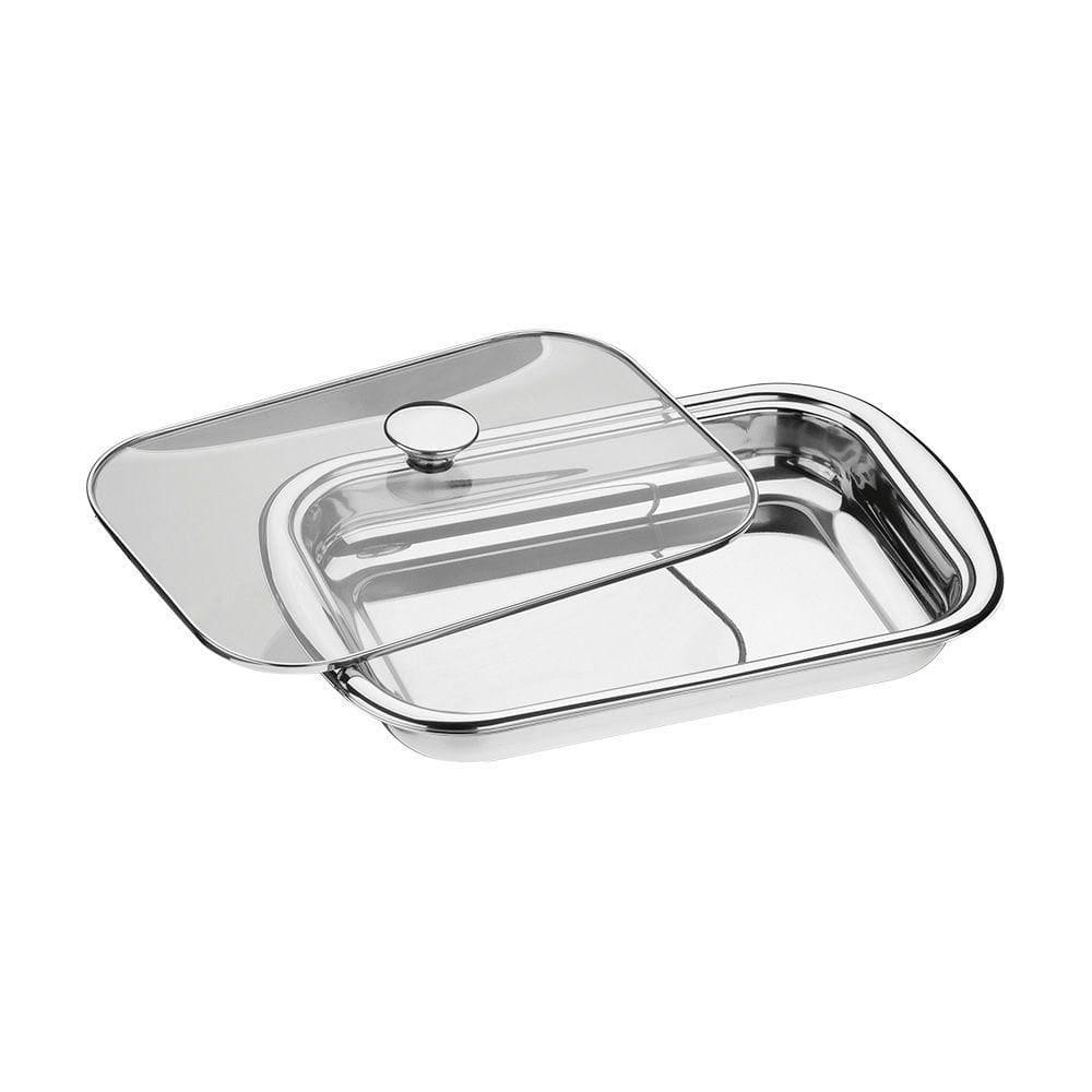 Assadeira Tramontina Cosmos Retangular 61315394 Inox Com Tampa De Vidro Inox 61315394