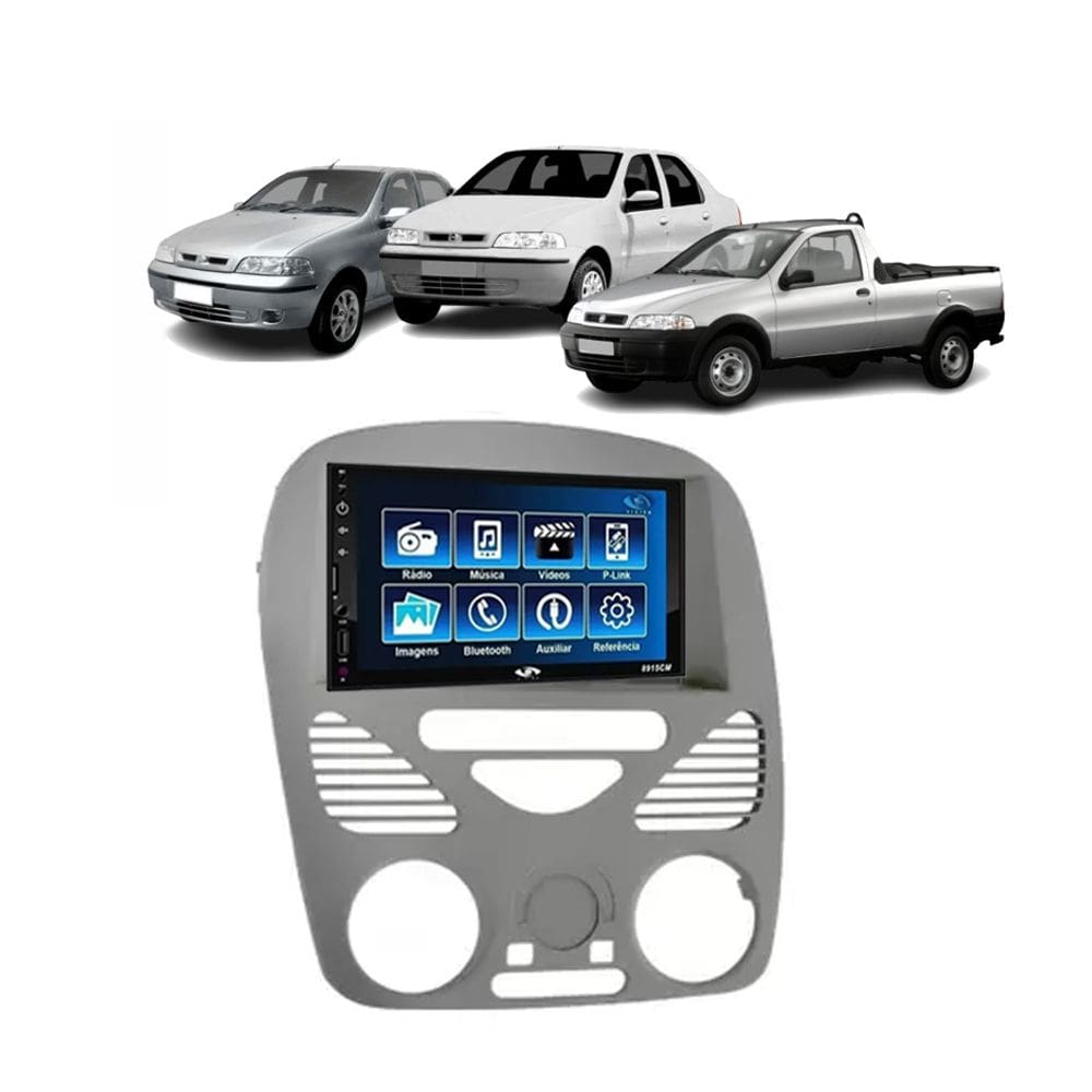 Kit Multimídia Palio Strada Siena Fire S/ AR 2002 / 2014 Mp5 2din Bt Usb Fm Leitor SD Espelhamento