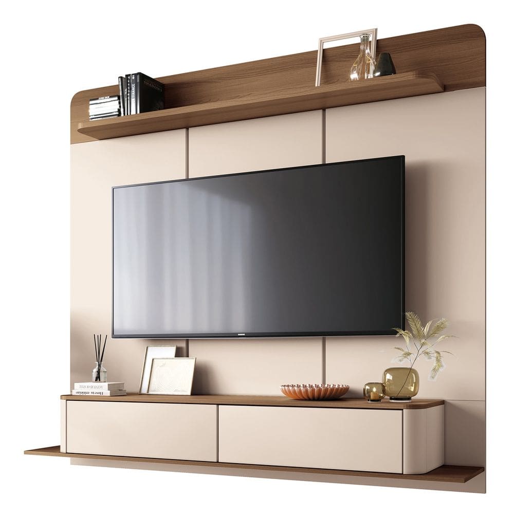 Painel TV 70 Pol 180cm Bancada Suspensa Gava H01 Off/Castanho - Mpozenato