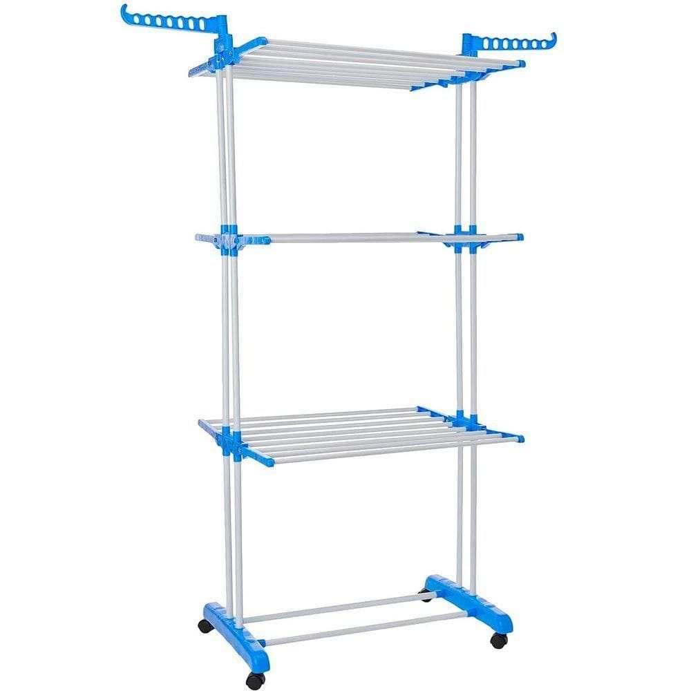 Varal De Chão 3 Andares Retrátil Dobrável Aço Inox Com Rodas