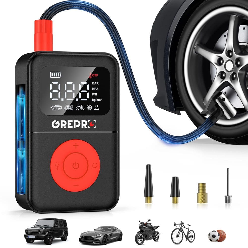 Compressor de ar portátil com inflador de pneus GREPRO 160 PSI com medidor