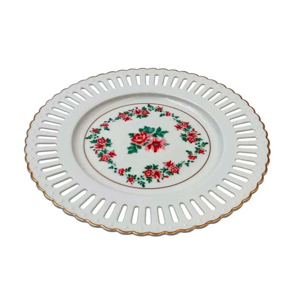 Prato de Sobremesa com Borda Dourada em Porcelana Mon Chéri 21cm L`Hermitage