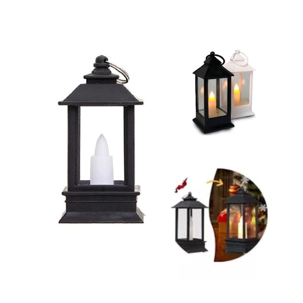 Luminária Decorativa Preta Lampião Artificial Led Bateria