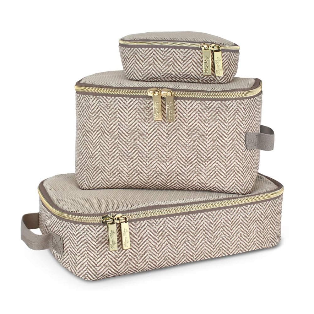 Conjunto de 3 unidades Packing Cubes Itzy Ritzy com parte superior e alça de malha - Taupe