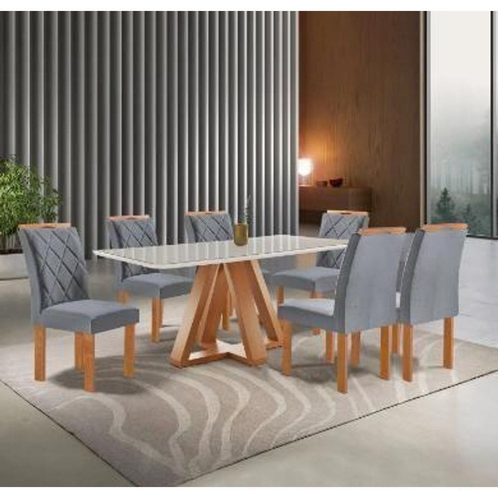 Sala de Jantar Madri Tampo Smart Com Vidro 6 Cadeiras Toronto Cel Móveis - Cinamomo/Off