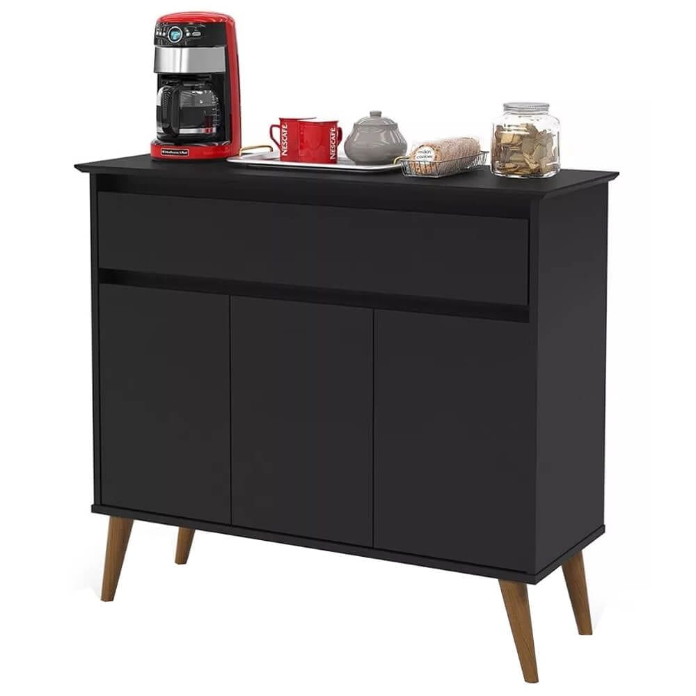 Aparador Buffet Zeus 3 Portas 1 Gaveta EJ Cor Preto