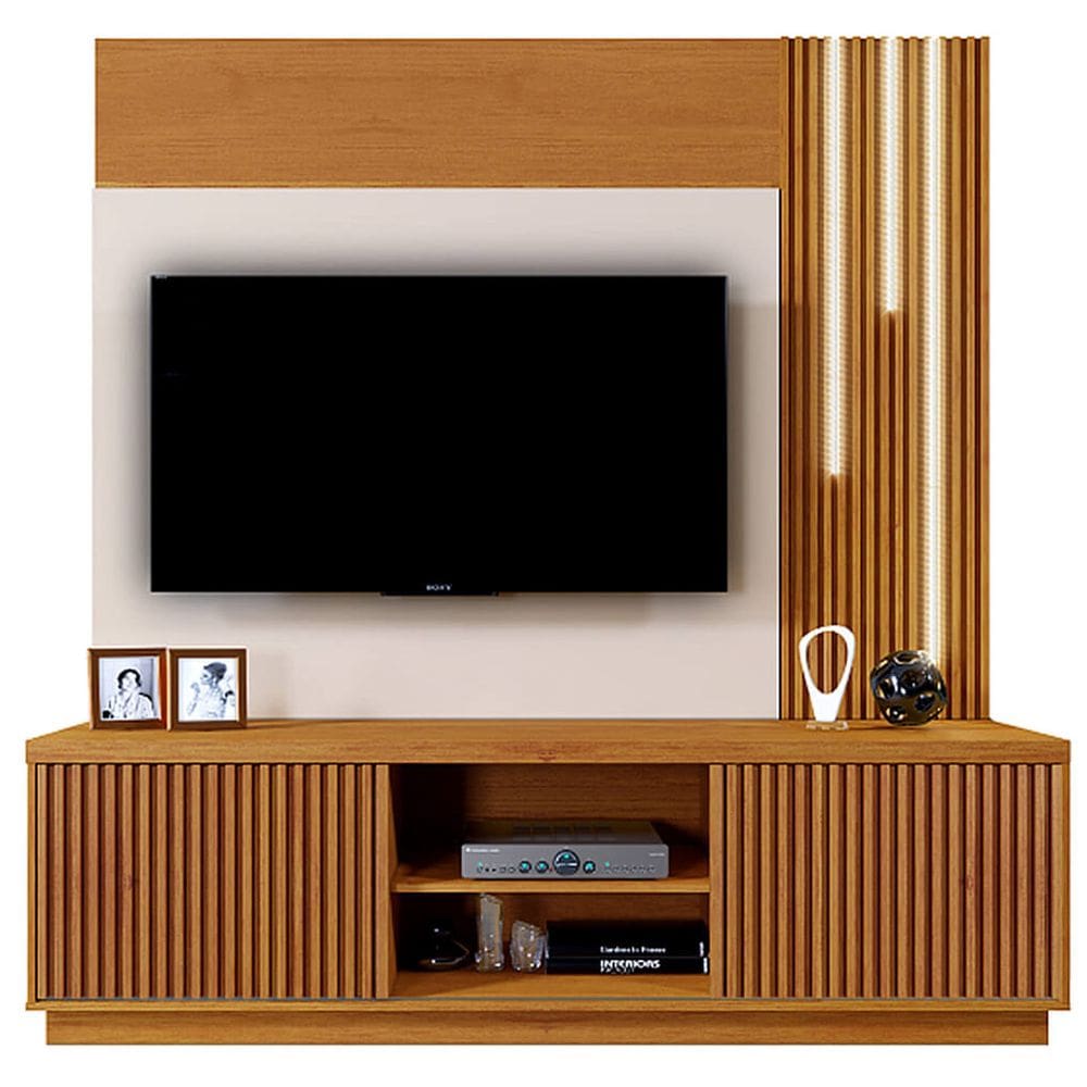 Estante Siena Home para TV até 59 Polegadas 2 Portas com LED Mavaular Cor Naturale Off White