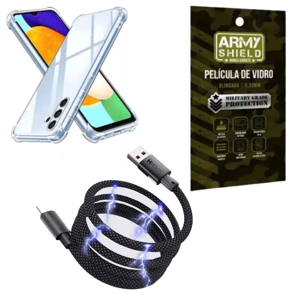Capa Para Galaxy S25 Plus + Cabo Tipo-C Magnético + Pelicula de Vidro 3D - Armyshield