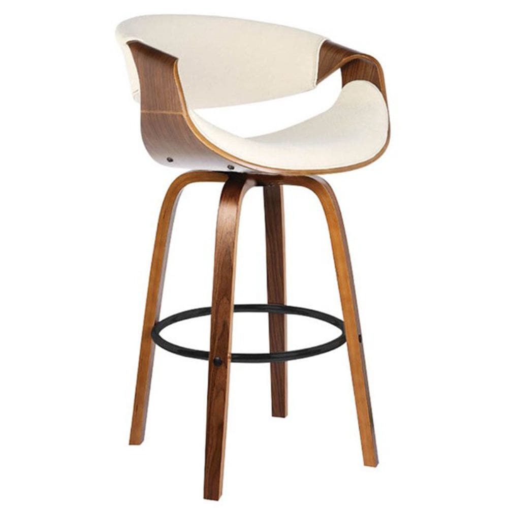 Banqueta Nicole Base Madeira - Linho Creme