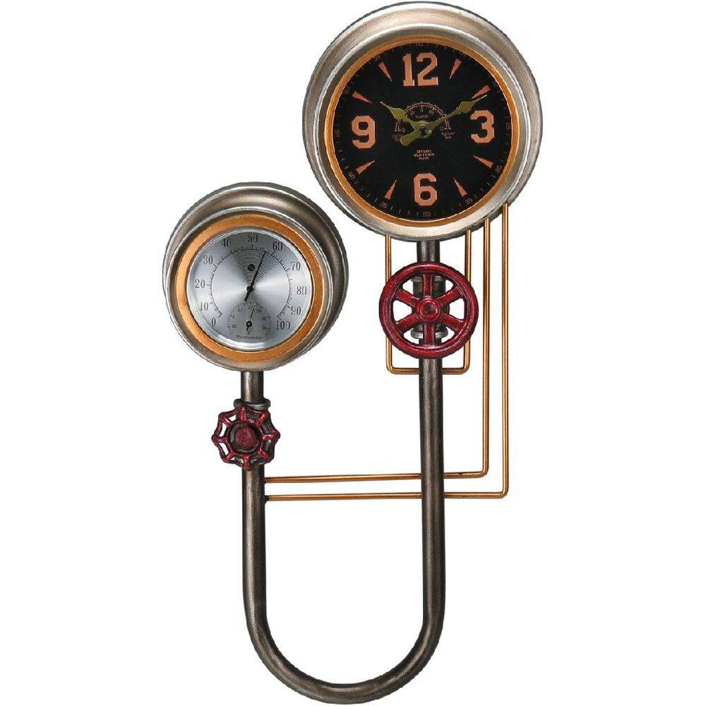 RELOGIO DE PAREDE DECORATIVO ENFEITE VINTAGE BAROMETRO HOME&CO METAL 55x30x8cm COLORIDO