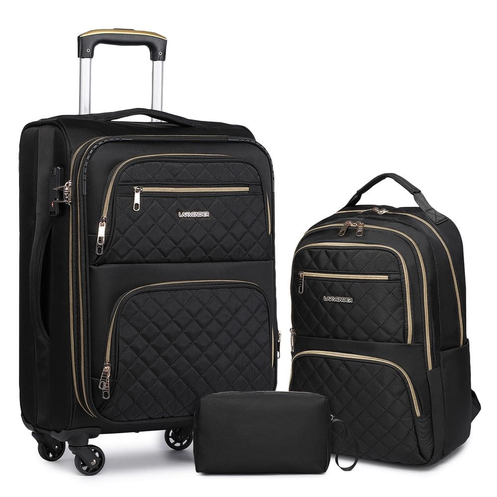 Conjunto de bagagem LARVENDER Softside Carry On de 3 peças com trava TSA