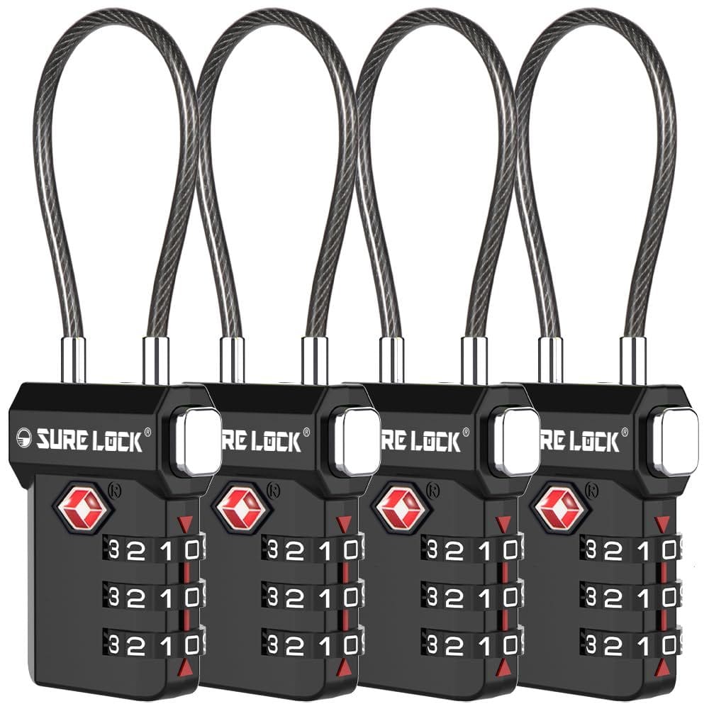Fechaduras de bagagem aprovadas pela TSA Sure Lock Open Alert Black, pacote com 4