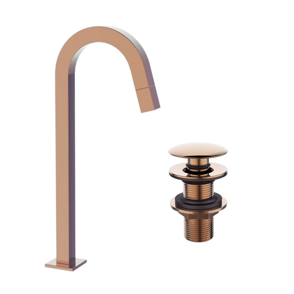 Kit Torneira Banheiro Lavabo Alta+Válvula Click 7/8 RoseGold