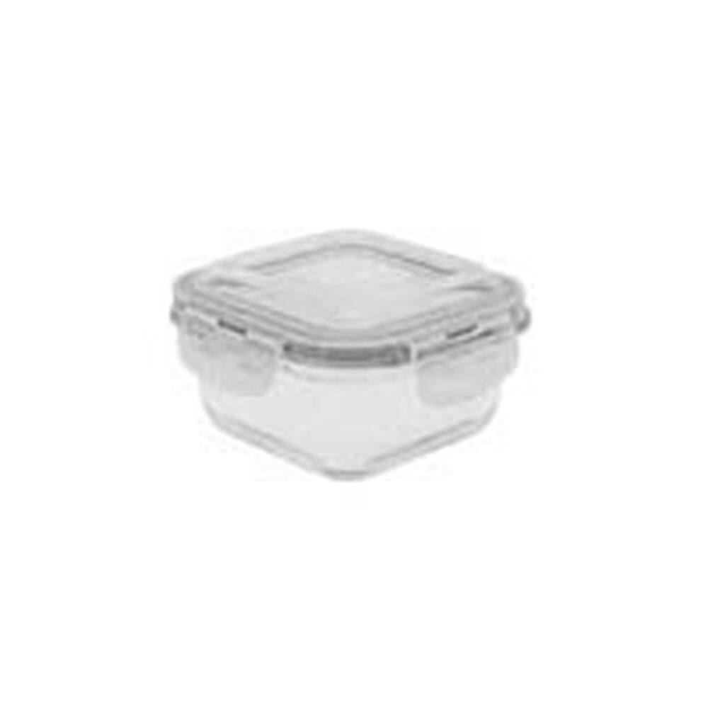 Pote 320Ml De Vidro Com Tampa Transparente Quadrado Raso