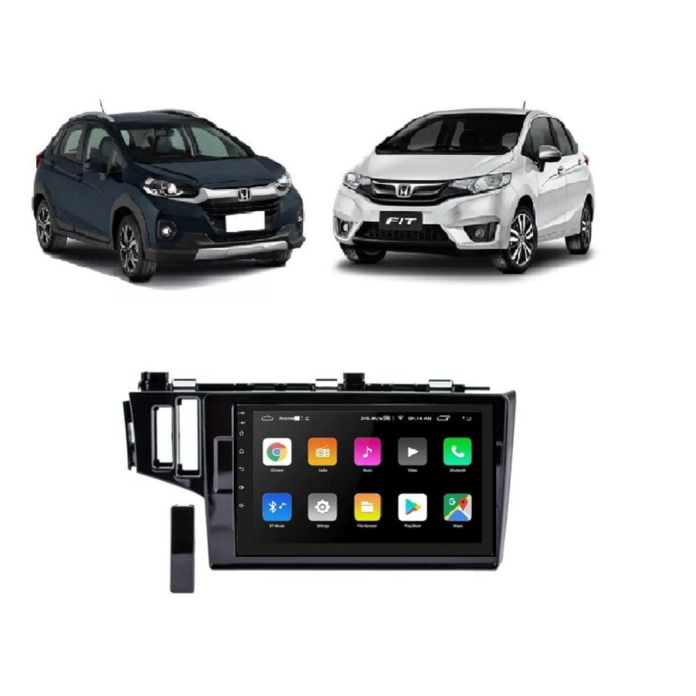 Kit Multimídia New Fit DX LX 2015 / 2021 10 Pol Android 2/32Gb Gps USB WiFi Rádio Bt - Vision 89101