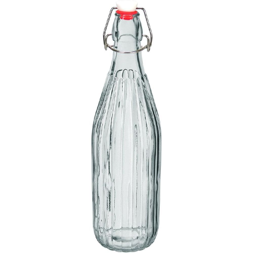 GARRAFA ÁGUA SUCO LEITE HOME&CO COM TRAVA NA TAMPA VIDRO 1L 32x8x8cm TRANSPARENTE