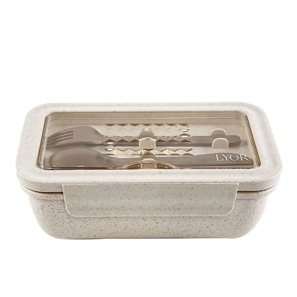 Marmita Hermética com Talheres de Bambu PP Off White 1,1L 220108 - Lyor