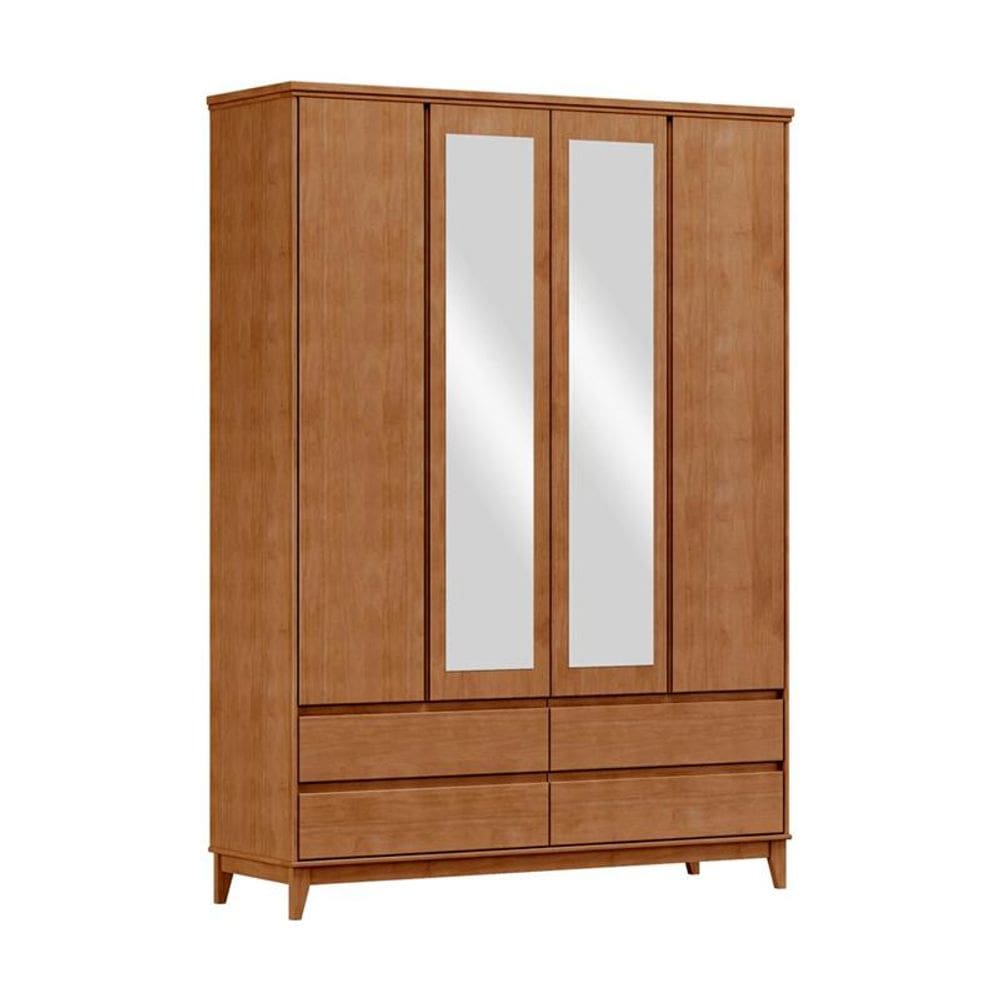 Guarda Roupa 4 Portas 4 Gavetas Prata Freijó - FN