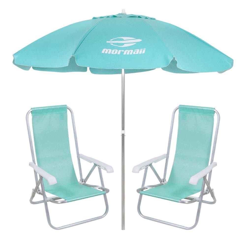 Kit 2 Cadeiras Reclinável Alumínio + Guarda Sol Bagum 2,4m Verde Mormaii - Belfix
