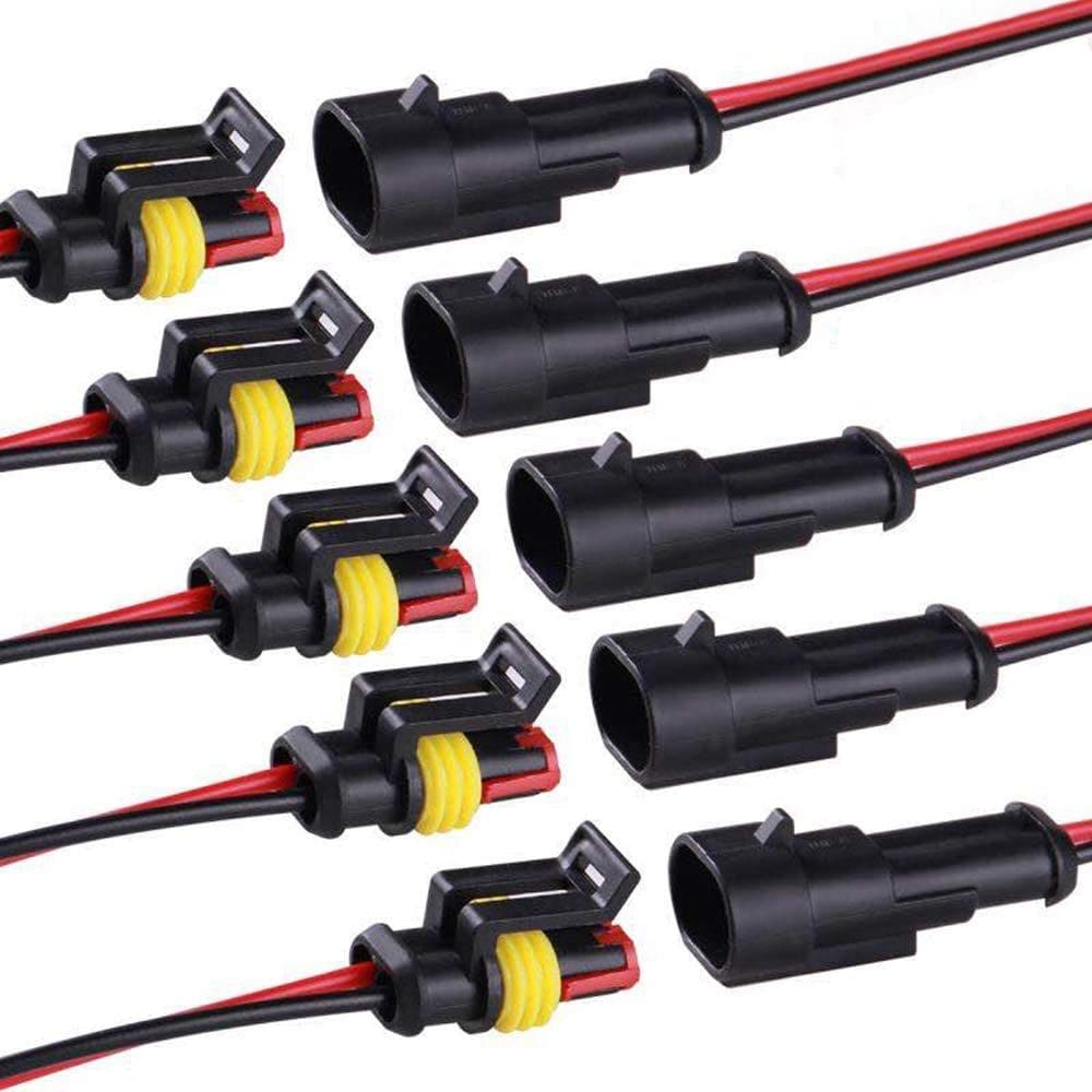 Conector impermeável de 2 pinos 16 AWG para carro, caminhão e barco (kit 5)