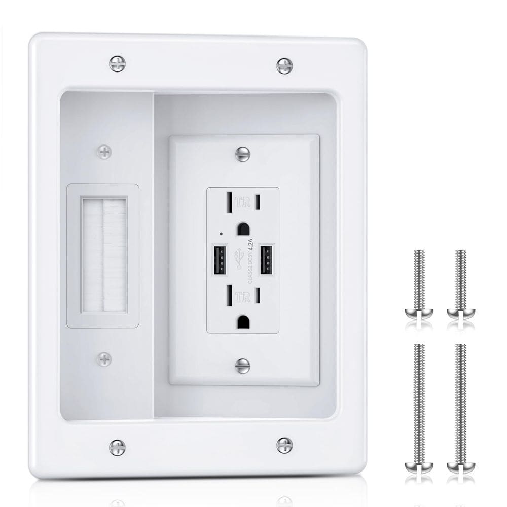 Kit de gerenciamento de cabos ZEXMTE na parede com tomadas AC e portas USB