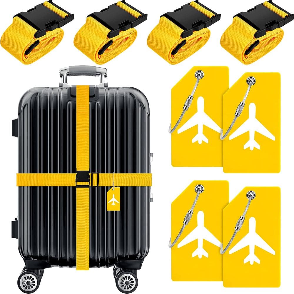 Conjunto de alças e etiquetas de bagagem, 8 unidades, aprovado pela TSA - amarelo