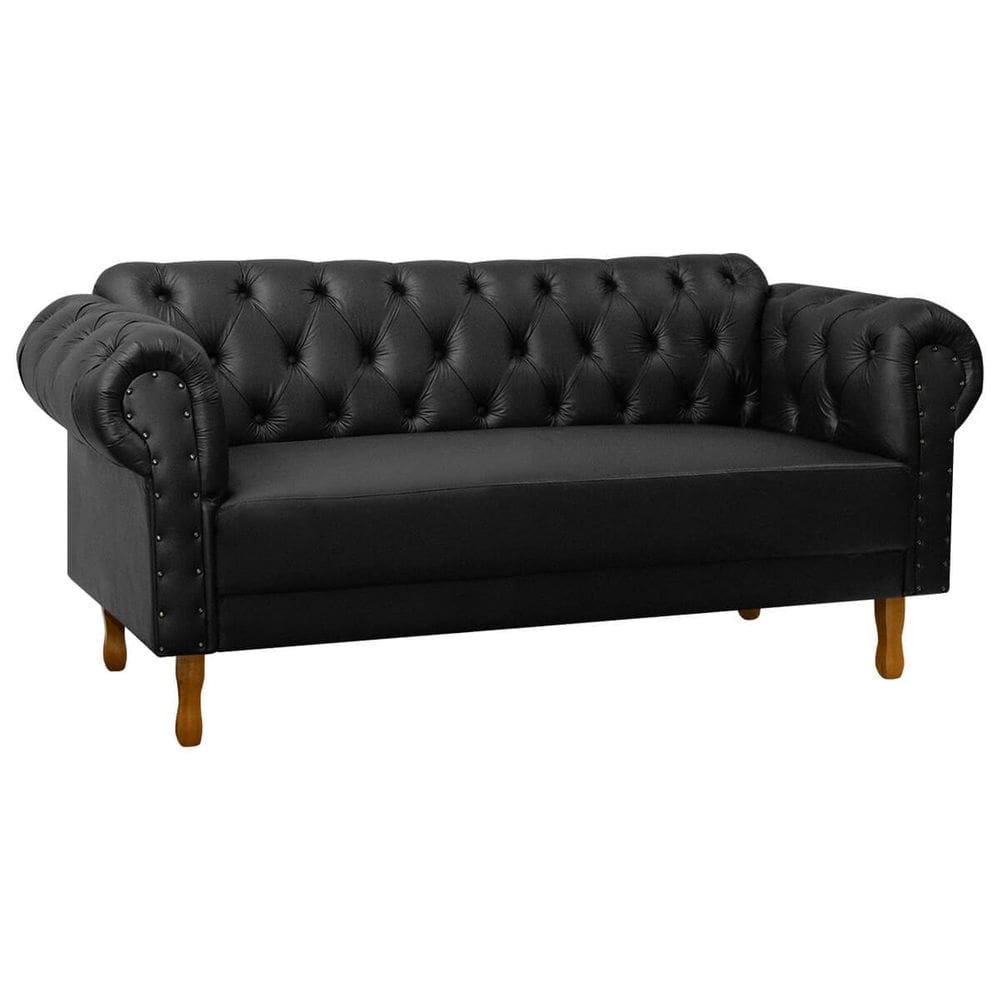 Sofá Chesterfield 160cm para Barbearia e Recepção Capitonê Corino Preto - SOFA STORE