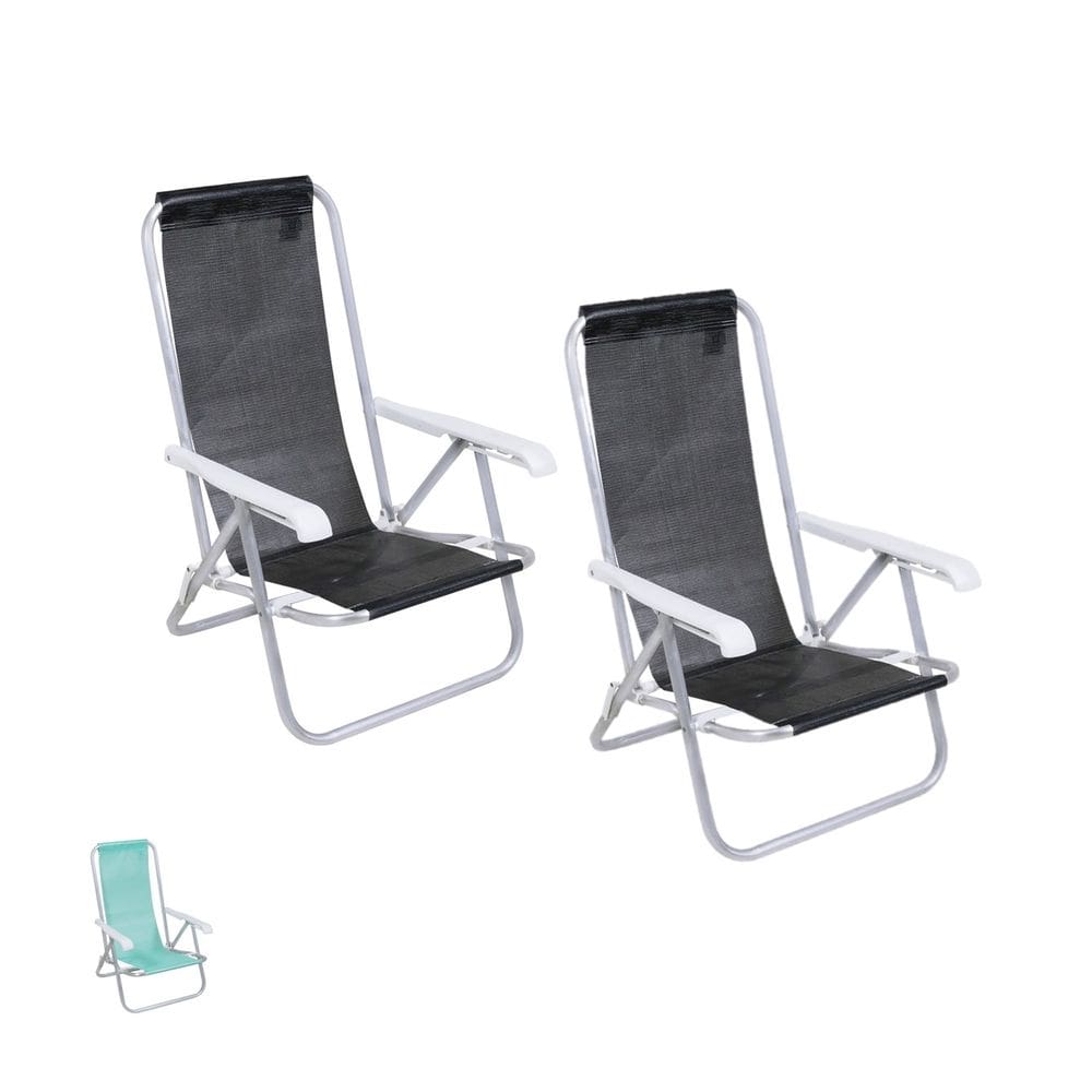 Kit 2 Cadeira de Praia Reclinável 4 Posições Alumínio Lazy Sannet Mormaii - Belfix