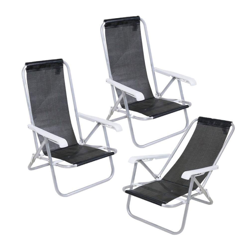 Kit 3 Cadeira de Praia Reclinável 4 Posições Alumínio Lazy Sannet Mormaii - Belfix
