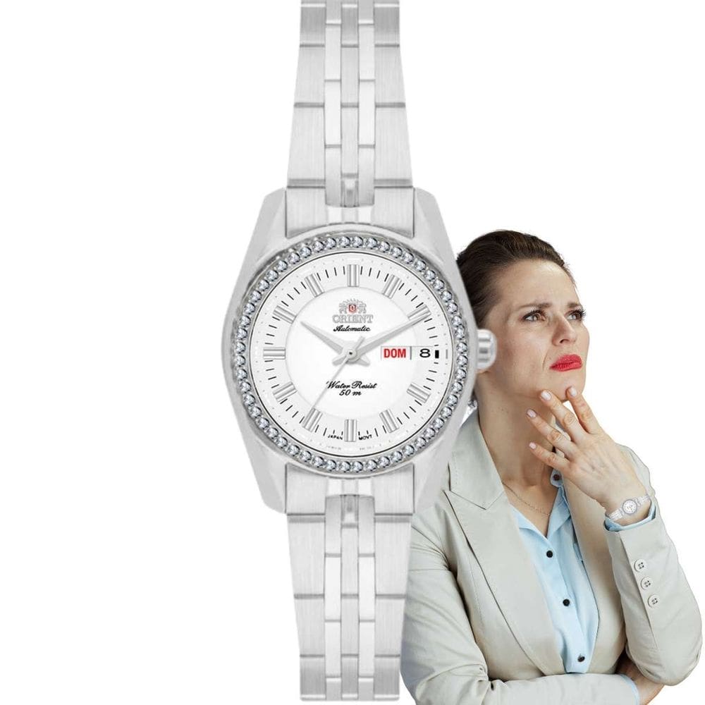 Relógio de Pulso Orient Feminino Automático Mecanico Pequeno Redondo Casual Prata NH6SS006 S1SX