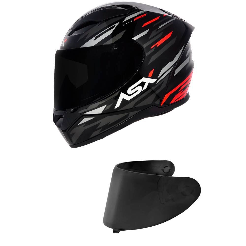Capacete Asx City Arrow Preto Grafite e Vermelho Mais Viseira Fumê