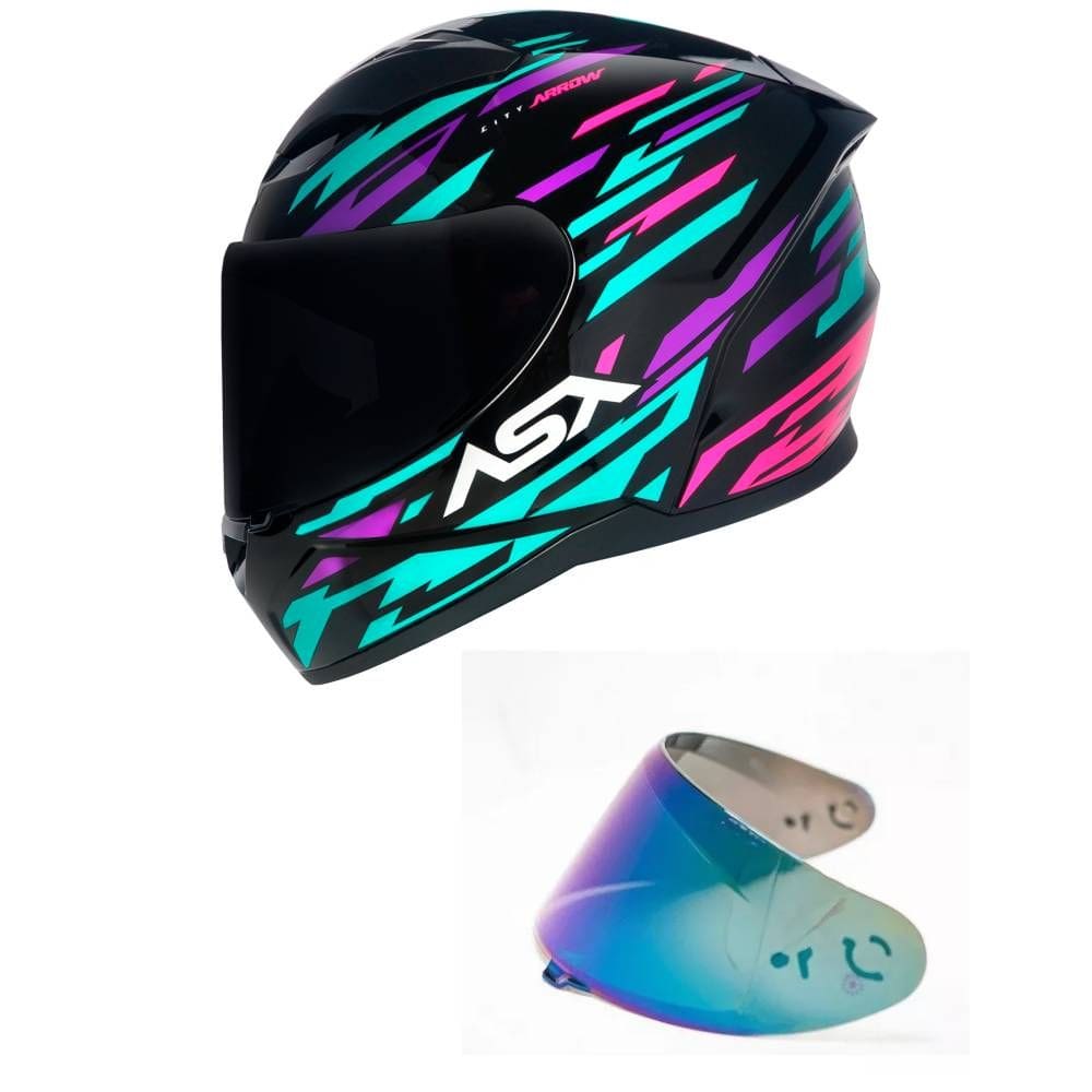 Capacete Asx City Arrow Preto Tiffany e Roxo Mais Viseira Camaleão
