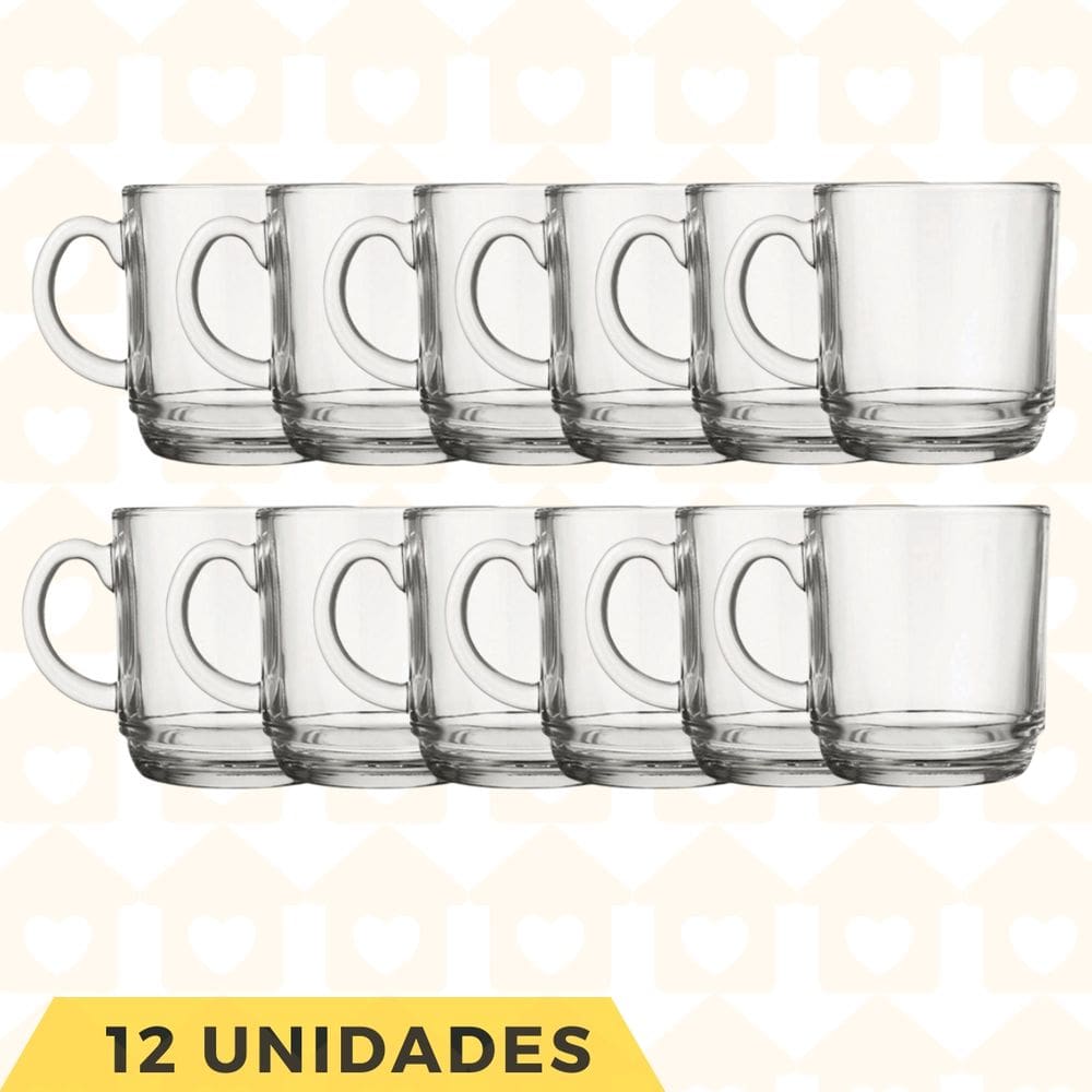 Canecas de Vidro Resistente 250ML Elegante Mesa Posta 12 Uni