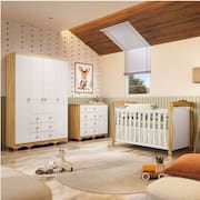 Quarto de Bebê Completo com Guarda-roupa 4 Portas e Cômoda e Berço Nina 100% Mdf Espresso Móveis Branco Brilho/Amêndoa